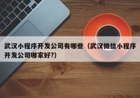 武汉小程序开发公司有哪些（武汉微信小程序开发公司哪家好?）