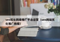 seo优化网络推广平台运营（seo网站优化推广教程）